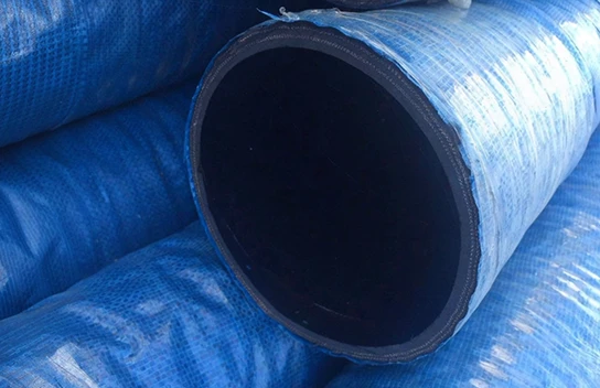 A blue large diameter fuel oil suction and discharge rubber hose