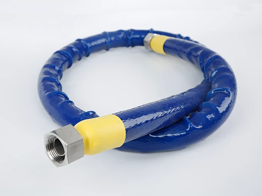 A metal hose with an internal threaded joint and fireproof sleeve