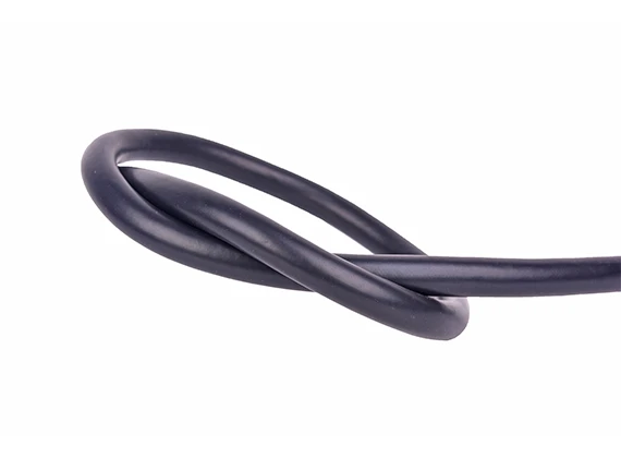A knotted black petrol delivery rubber hose