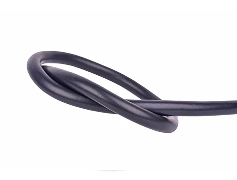 A knotted black petrol delivery rubber hose
